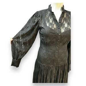 NWT sexy gown MAD FOR LOVE button-up black lace dress long sleeve sheer XS tag:S
